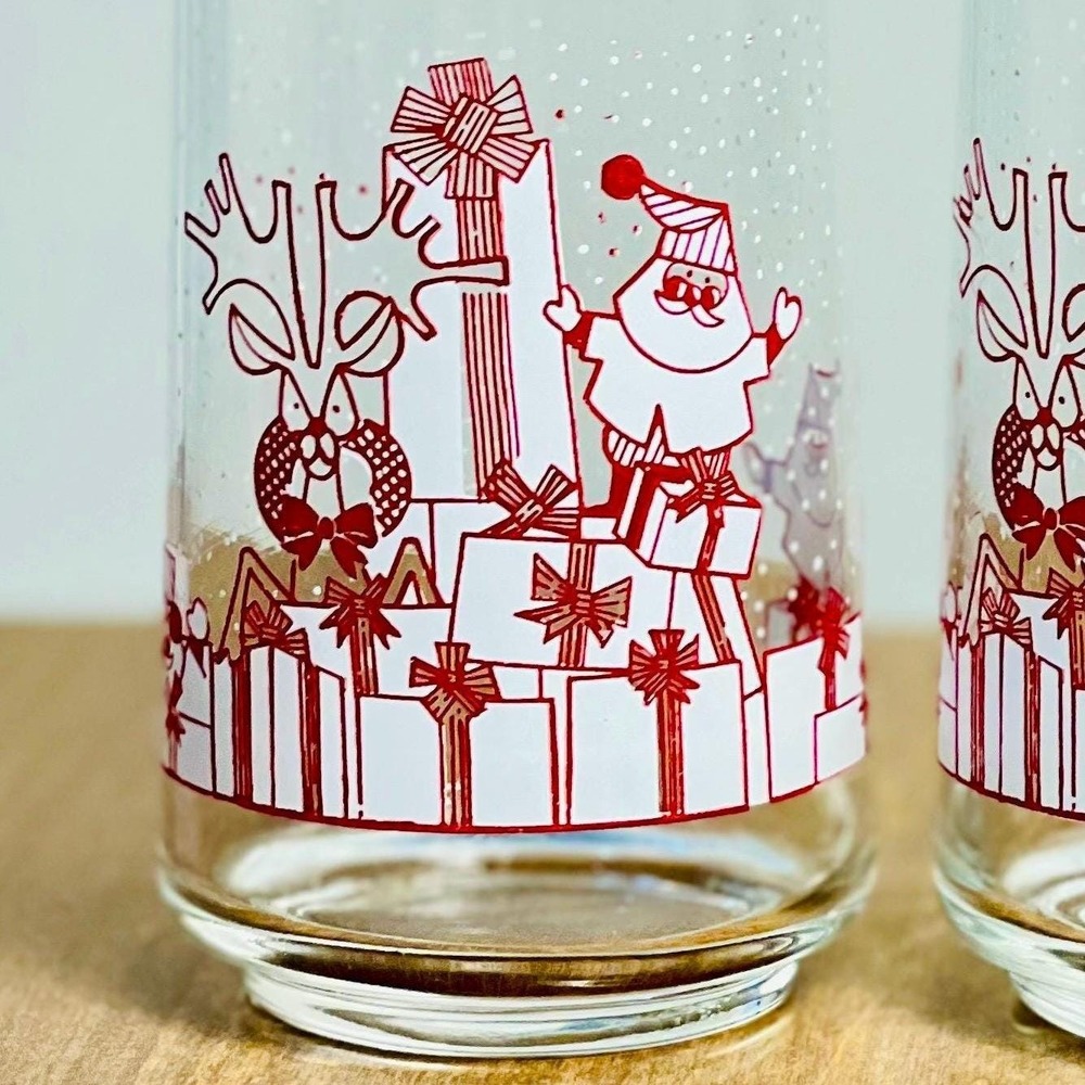 Vintage Santa Christmas Glasses by Crisa Corp - Santa Reindeer and Presents - Picture 2 of 2